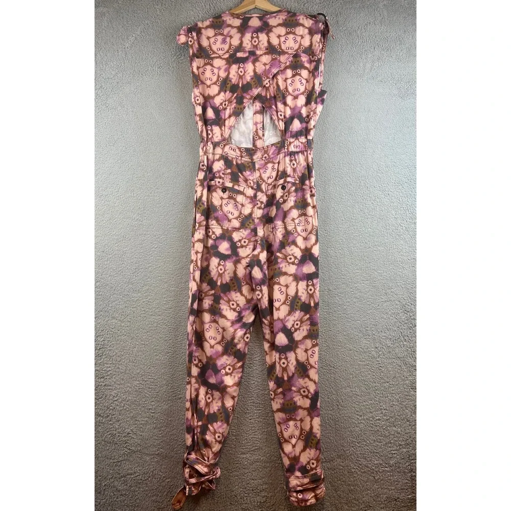 Anthropologie Maeve Purple Abstract Floral Cutout Back Ankle Tie Jumpsuit S - Picture 4 of 14